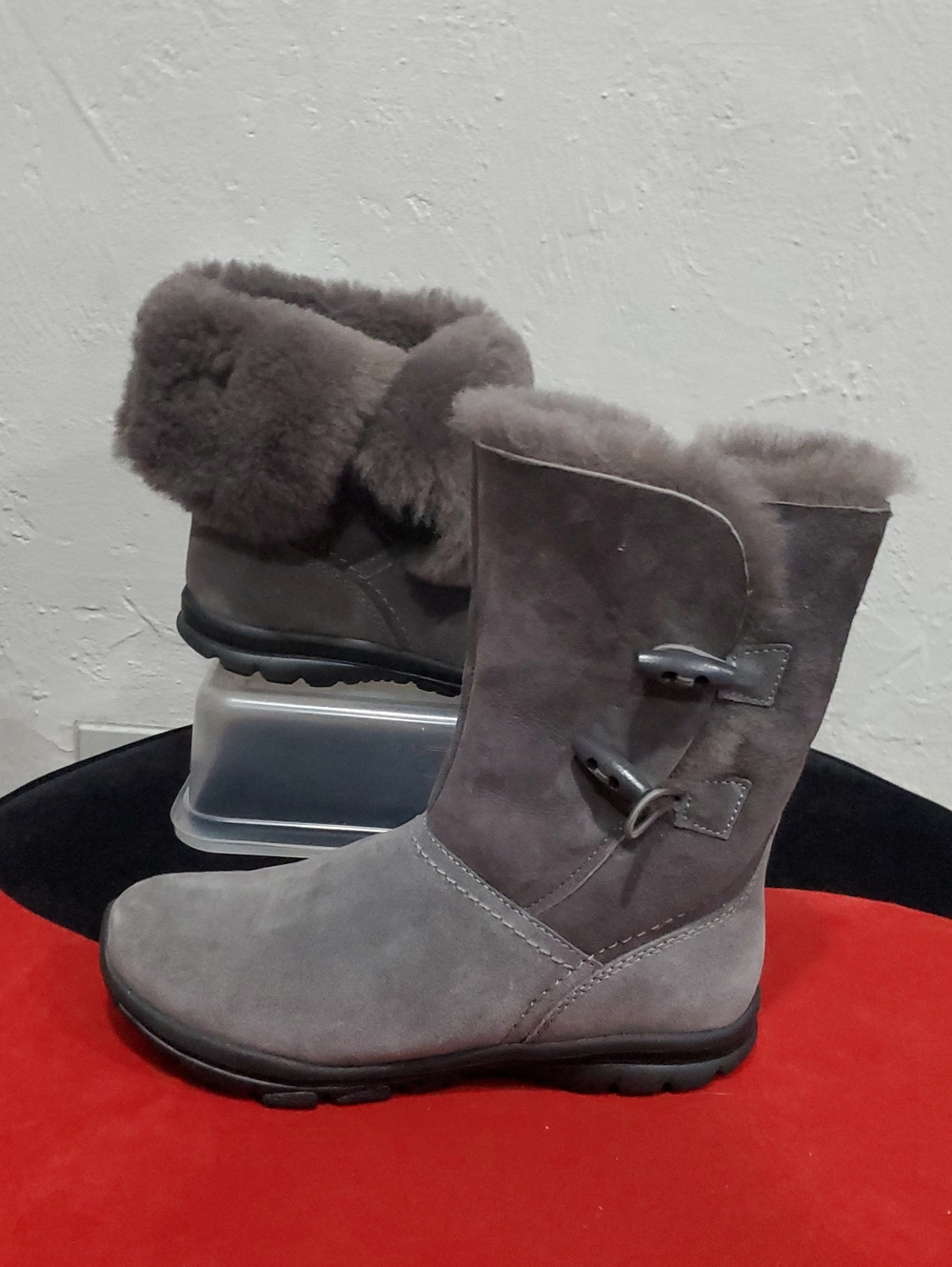Abeo Gray Suede Shearling Mid-Calf Boots Size 8